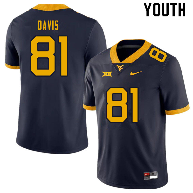 NCAA Youth Treylan Davis West Virginia Mountaineers Navy #81 Nike Stitched Football College Authentic Jersey TL23X76KK